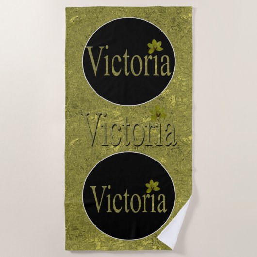 Golden Flecks Victoria Name Design, Strandtuch (Vorderseite)