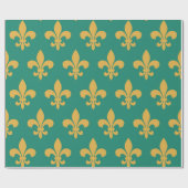 Golden Fleur-de-Lis auf Emerald Green Geschenkpapier (Flach)