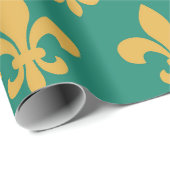 Golden Fleur-de-Lis auf Emerald Green Geschenkpapier (Rolleneckpunkt)