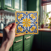 Golden Fleur-de-Lis Azulejo Print Fliese