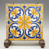 Golden Fleur-de-Lis Azulejo Print Fliese