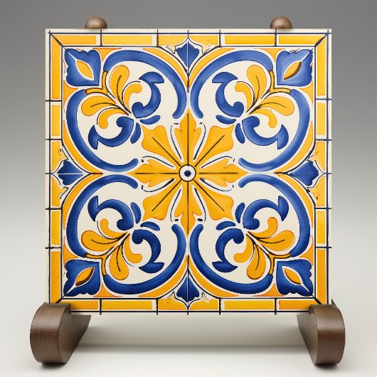 Golden Fleur-de-Lis Azulejo Print Fliese