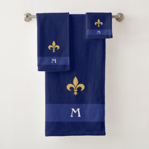 Golden Fleur-de-Lis & Monogram auf Navy Blue Badhandtuch Set