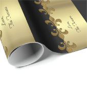 Golden Fleur-de-lis, schwarz und gold, kundenspezi Geschenkpapier (Rolleneckpunkt)