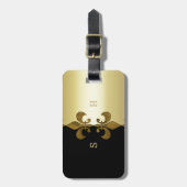 Golden Fleur-de-lis-Schwarzgolden-Monogramm Gepäckanhänger (Vorderseite vertikal)