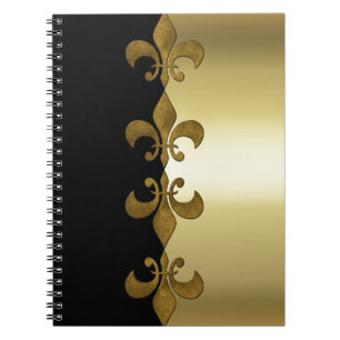 Golden Fleur-de-lis-Schwarzgolden-Monogramm Notizblock
