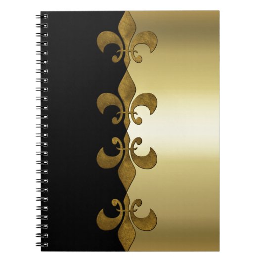 Golden Fleur-de-lis-Schwarzgolden-Monogramm Notizblock (Vorderseite)