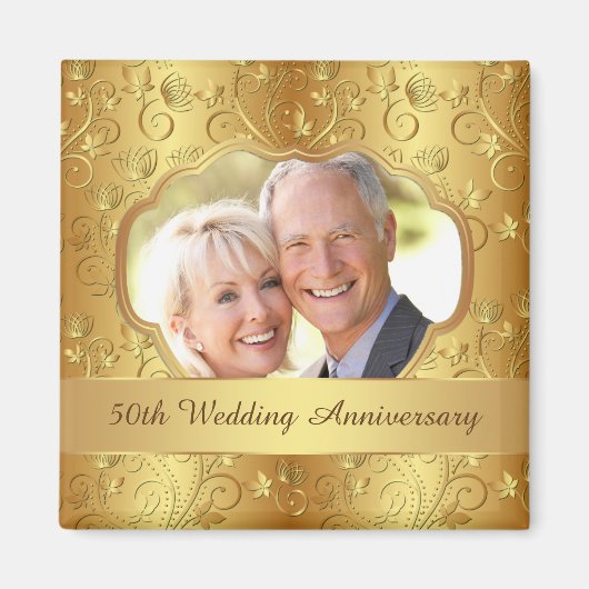 Golden floral 50. Hochzeitstag Foto Magnet (Vorne)