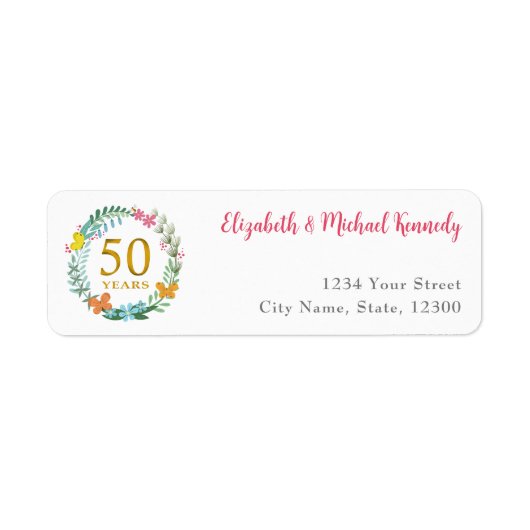 Golden Floral Address Labels zum 50. Jahrestag (Vorne)