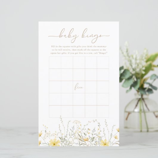 Golden Floral | Baby Bingo Game Card (Stehend Vorderseite)
