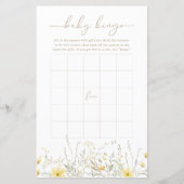 Golden Floral | Baby Bingo Game Card (Vorderseite)