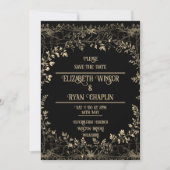 Golden Floral Black Elegante Save The Date (Vorderseite)