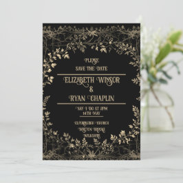 Golden Floral Black Elegante Save The Date