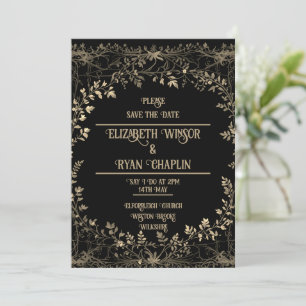 Golden Floral Black Elegante Save The Date