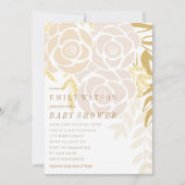 Golden Floral Bloom Baby Dusche Einladung (Vorderseite)