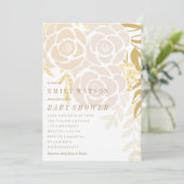 Golden Floral Bloom Baby Dusche Einladung (Stehend Vorderseite)