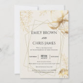 Golden Floral Blooming | Moderne Hochzeitsfeier Einladung (Vorderseite)