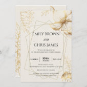 Golden Floral Blooming | Moderne Hochzeitsfeier Einladung (Vorne/Hinten)