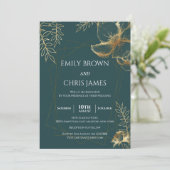 Golden Floral Blooming | Moderne Hochzeitsfeier Einladung (Stehend Vorderseite)