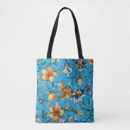 Golden Floral & Blue Iris Scroll Tasche