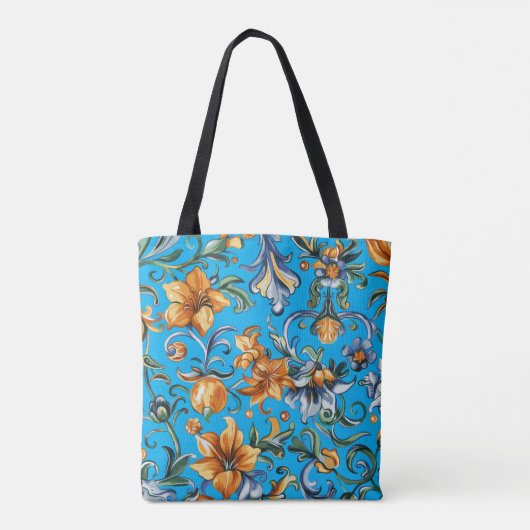 Golden Floral & Blue Iris Scroll Tasche (Rückseite)