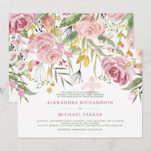 Golden Floral   Blush Pink Watercolor Hochzeit Einladung