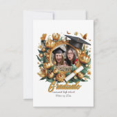 Golden Floral Border Foto Abschluss Einladung (Vorderseite)