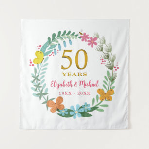 Golden Floral Butterfly zum 50. Jahrestag Wandteppich