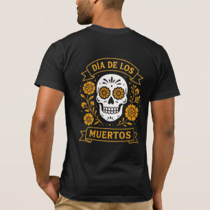 Golden Floral Calavera Skull - Día de los Muertos T-Shirt