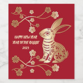 Golden Floral Chinesisches Neujahr des Kaninchens Weinetikett (Einzelnes Label)