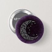 Golden Floral Crescent Moon and Stars on Lila Button (Vorne & Hinten)