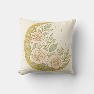Golden Floral Crescent Moon – Elegant Botanical Kissen
