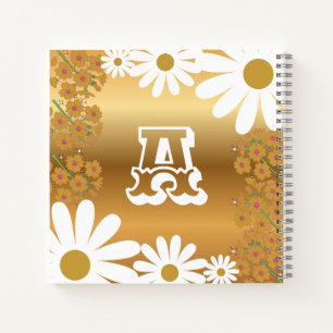 Golden Floral Daisy Notebook mit Letter A Notizblock