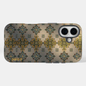 Golden Floral Damask auf Grau Case-Mate iPhone Hülle (Rückseite (Horizontal))