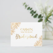 Golden Floral Decorative Bridesmaid Postkarte (Stehend Vorderseite)
