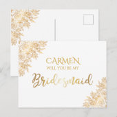 Golden Floral Decorative Bridesmaid Postkarte (Vorne/Hinten)
