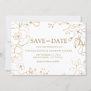 Golden Floral Einfaches Elegantes Hochzeitsslima Save The Date