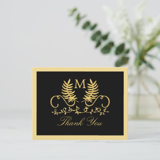Golden Floral Emblem Hochzeit Danke Postkarte (Stehend Vorderseite)