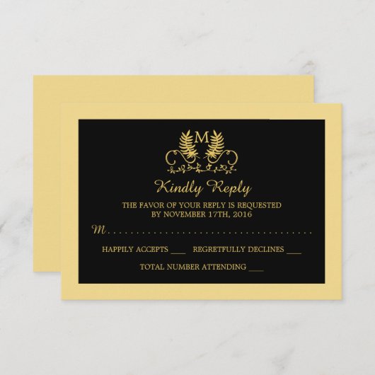 Golden Floral Emblem Wedding RSVP (Vorne/Hinten)