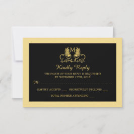 Golden Floral Emblem Wedding RSVP Karte