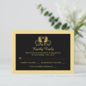 Golden Floral Emblem Wedding RSVP Karte (Stehend Vorderseite)