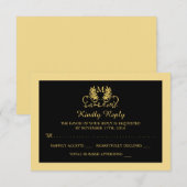 Golden Floral Emblem Wedding RSVP Karte (Vorne/Hinten)