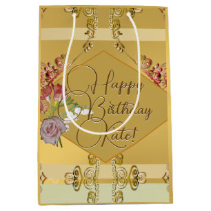 Golden Floral Geburtstagsgeschenktasche Mittlere Geschenktüte