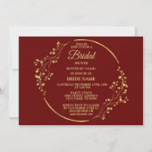 Golden Floral Geometric Wreath Red Bridal Shower Einladung (Vorderseite)