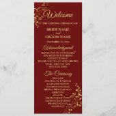 Golden Floral Geometric Wreath Red Wedding Programm (Vorderseite)