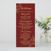 Golden Floral Geometric Wreath Red Wedding Programm (Stehend Vorderseite)