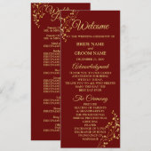 Golden Floral Geometric Wreath Red Wedding Programm (Vorne/Hinten)