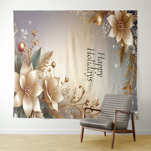 Golden Floral Holiday Backdrop Wandteppich (Beispiel (Horizontal))