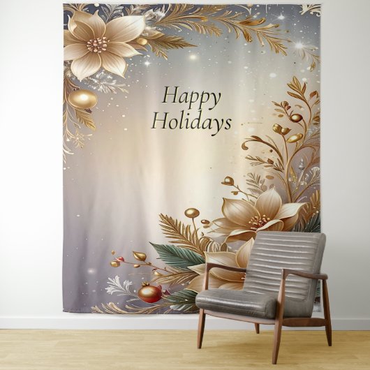 Golden Floral Holiday Backdrop Wandteppich (Beispiel)