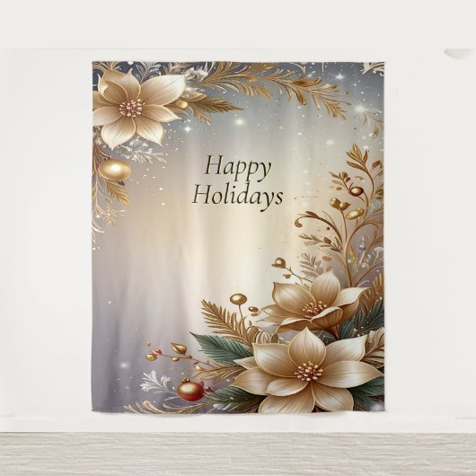 Golden Floral Holiday Backdrop Wandteppich (Vorderseite)